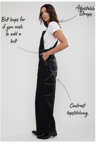 Lindy Bop Leigh Black Dungarees | Size 16