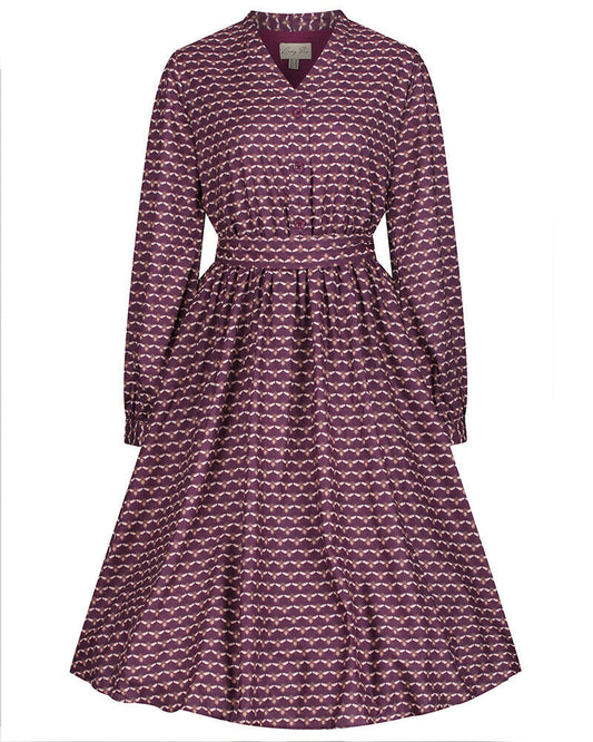 Lindy Bop Ivory Vintage Style Dress (Burgundy Bee) | Size 14