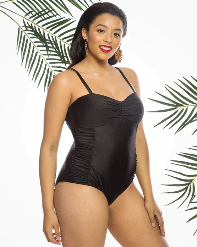 Lindy Bop Magda Ruched One Piece Swimsuit | Black | Size 12