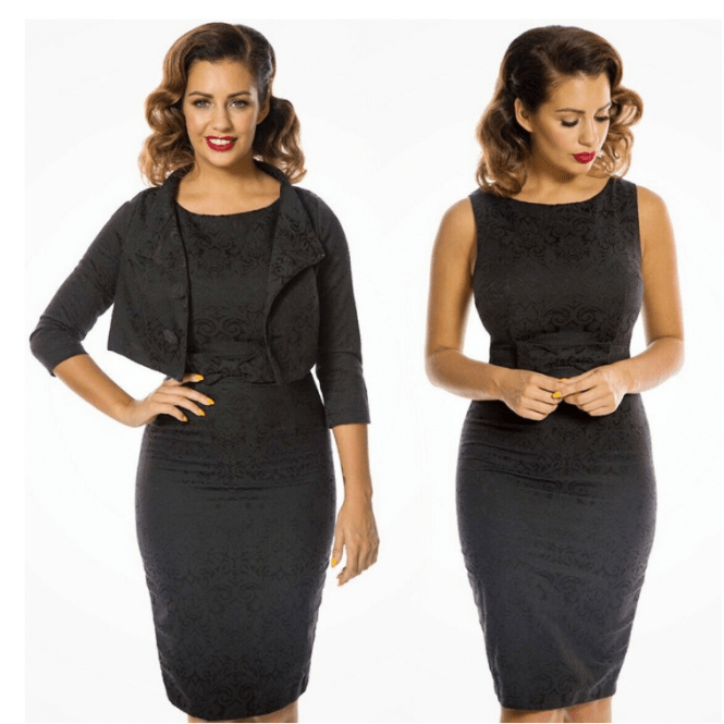 LINDY BOP Maybelle Dress & Jacket Set - Black Brocade | Size 12