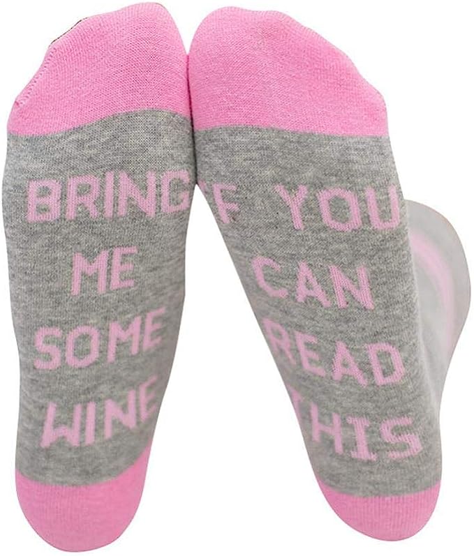 Novelty Socks | Grey/Pink (Bring Me Wine)