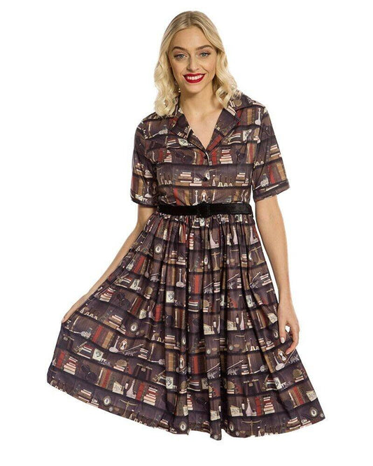 Lindy Bop Bletchley Decorative Bookcase Vintage Style Dress  | Size 12