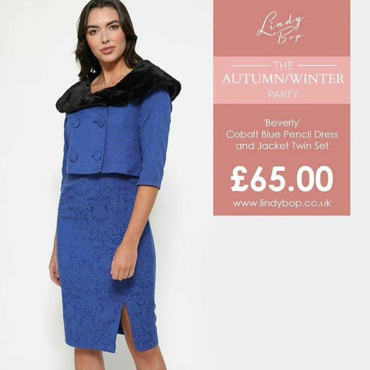 Lindy Bop Beverley Cobolt Two Piece Suit Dress | Size 14