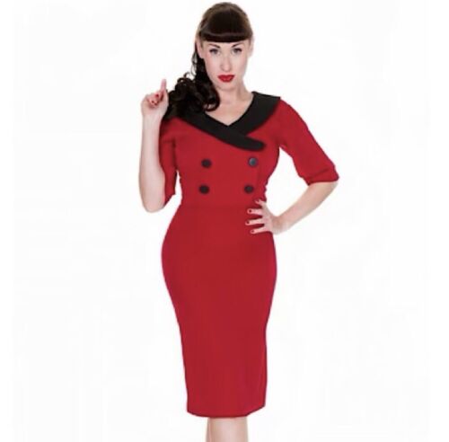 Lindy Bop Deanna Crimson Red & Black Vintage Style Dress  | Size 12