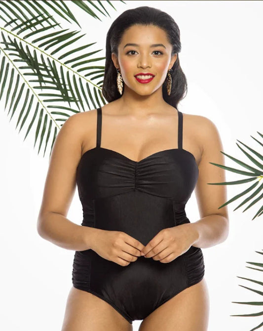 Lindy Bop Magda Ruched One Piece Swimsuit | Black | Size 18