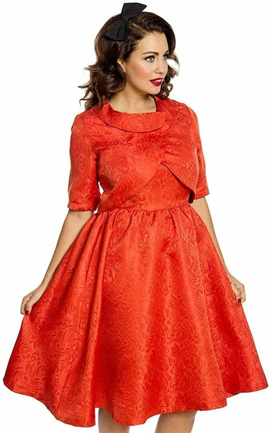 Lindy Bop Marcella Burnt Orange Dress Set With Jacket | Size 10
