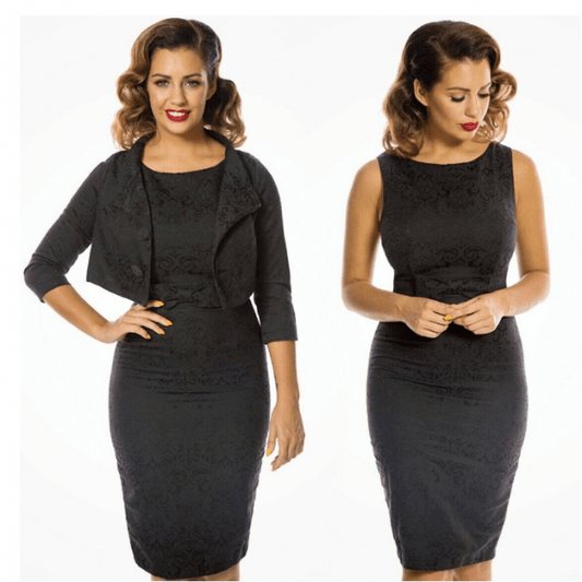LINDY BOP Maybelle Dress & Jacket Set - Black Brocade | Size 14