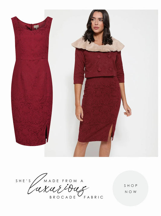 Lindy Bop Beverley Burgundy Two Piece Suit Dress | Size 10